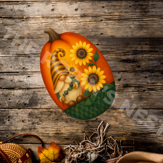 Fall Gnome with Sunflowers on a Gourd – Personalizeable Printed Fine Art Canvas for DIY Crafting, Autumn Décor & Craft Shows