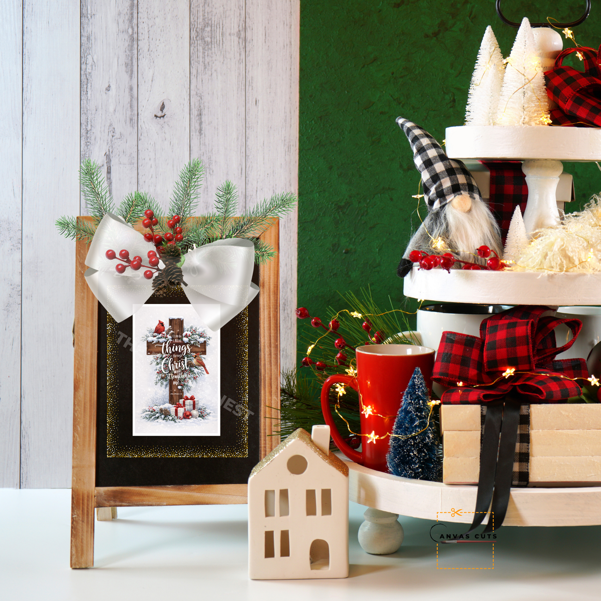 Christmas Cross with Red Cardinal – “I Can Do All Things…”
