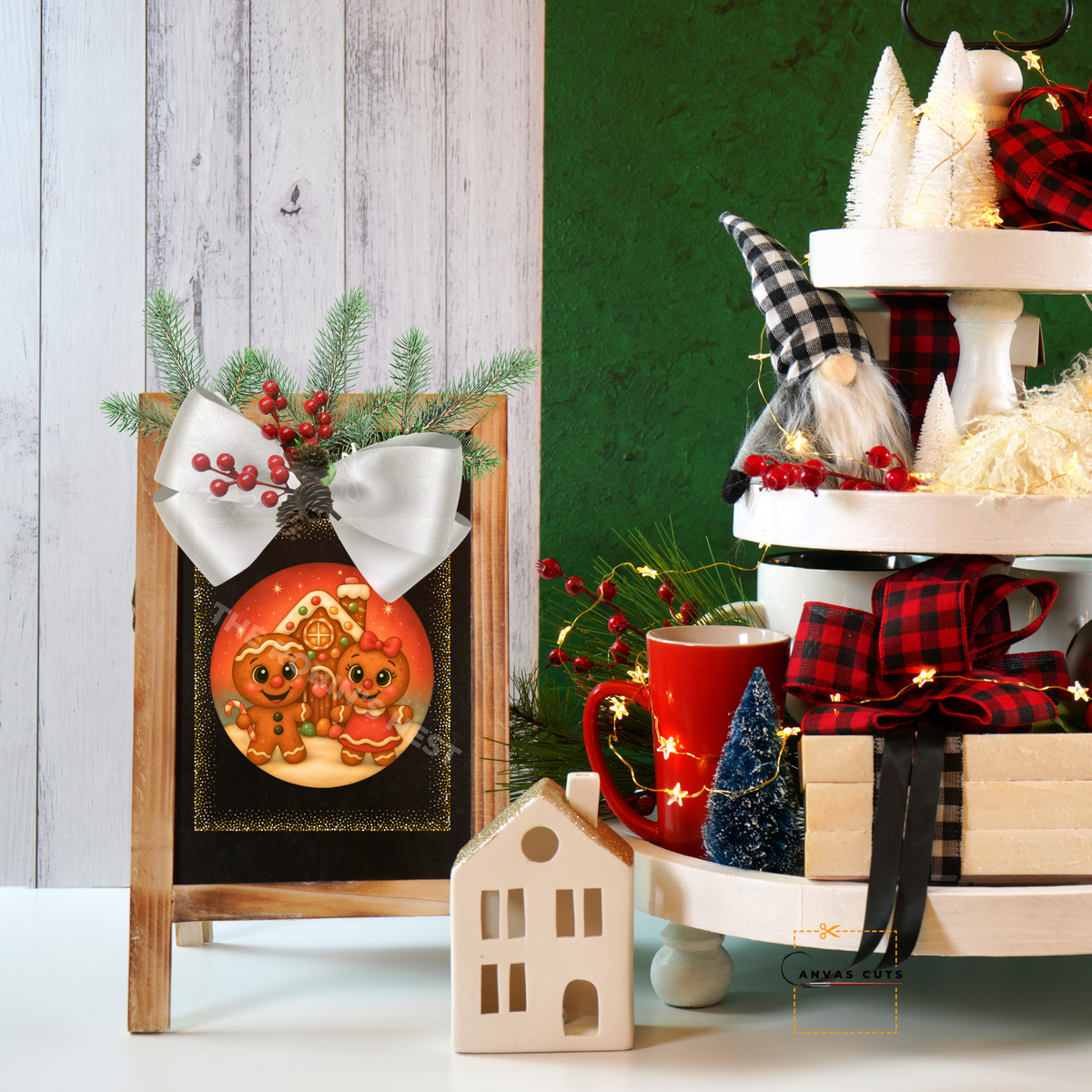 Circle Gingerbread House Red with Candy Cuties – DIY Christmas Canvas for Sweet Holiday Door Hangers & Gifts