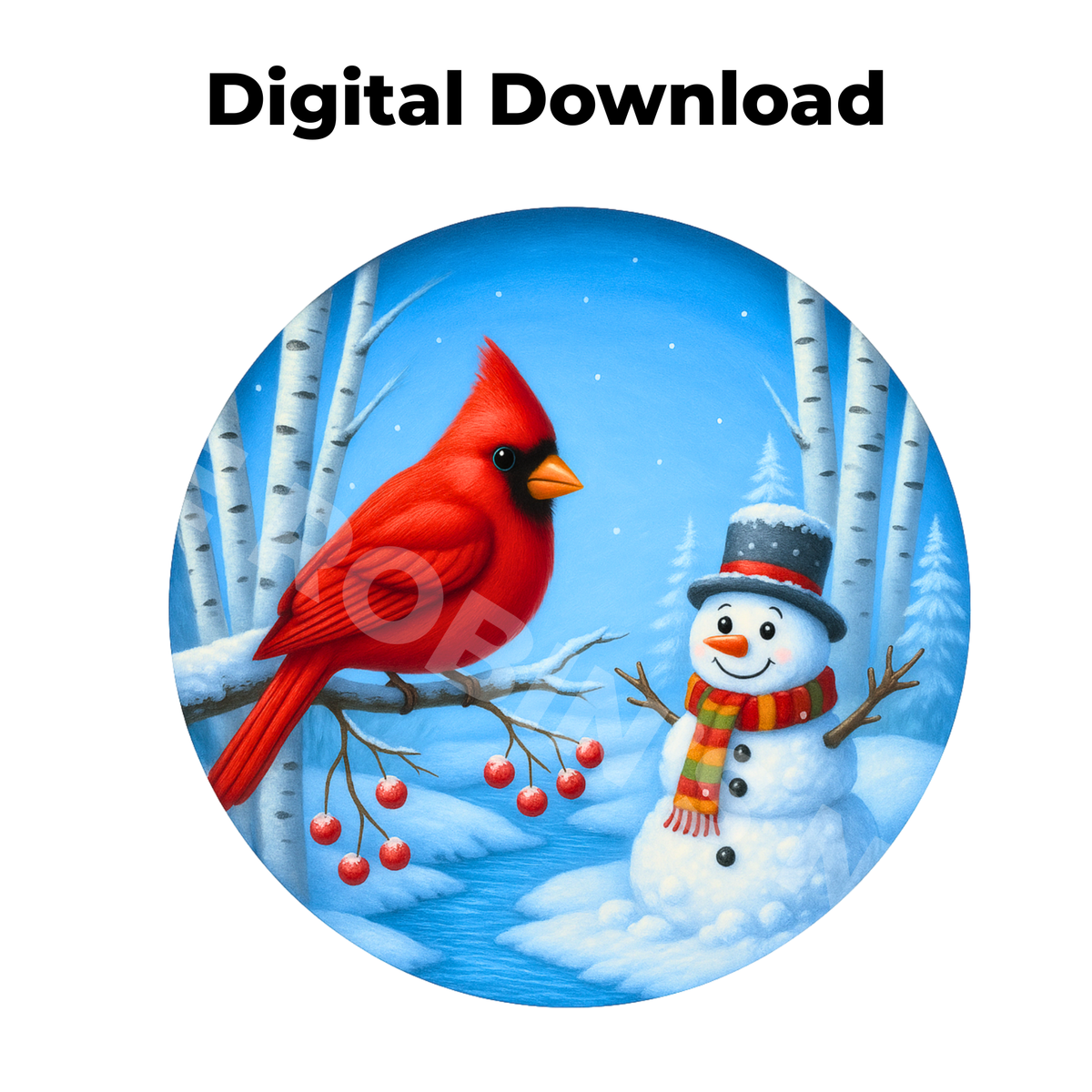 Cardinal & Snowman Winter Printable Design | Digital Download PDF & PNG