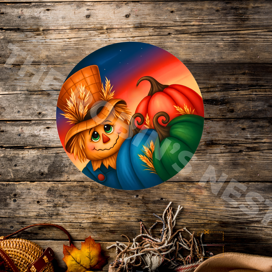 Scarecrow with Bright Pumpkins – Fall Craft Canvas for Door Hangers & Signs