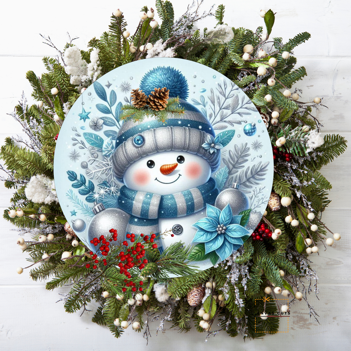 Snowman with Flowers Personalizeable Printed Fine Art Canvas for DIY Crafting, Home Décor & Craft Shows