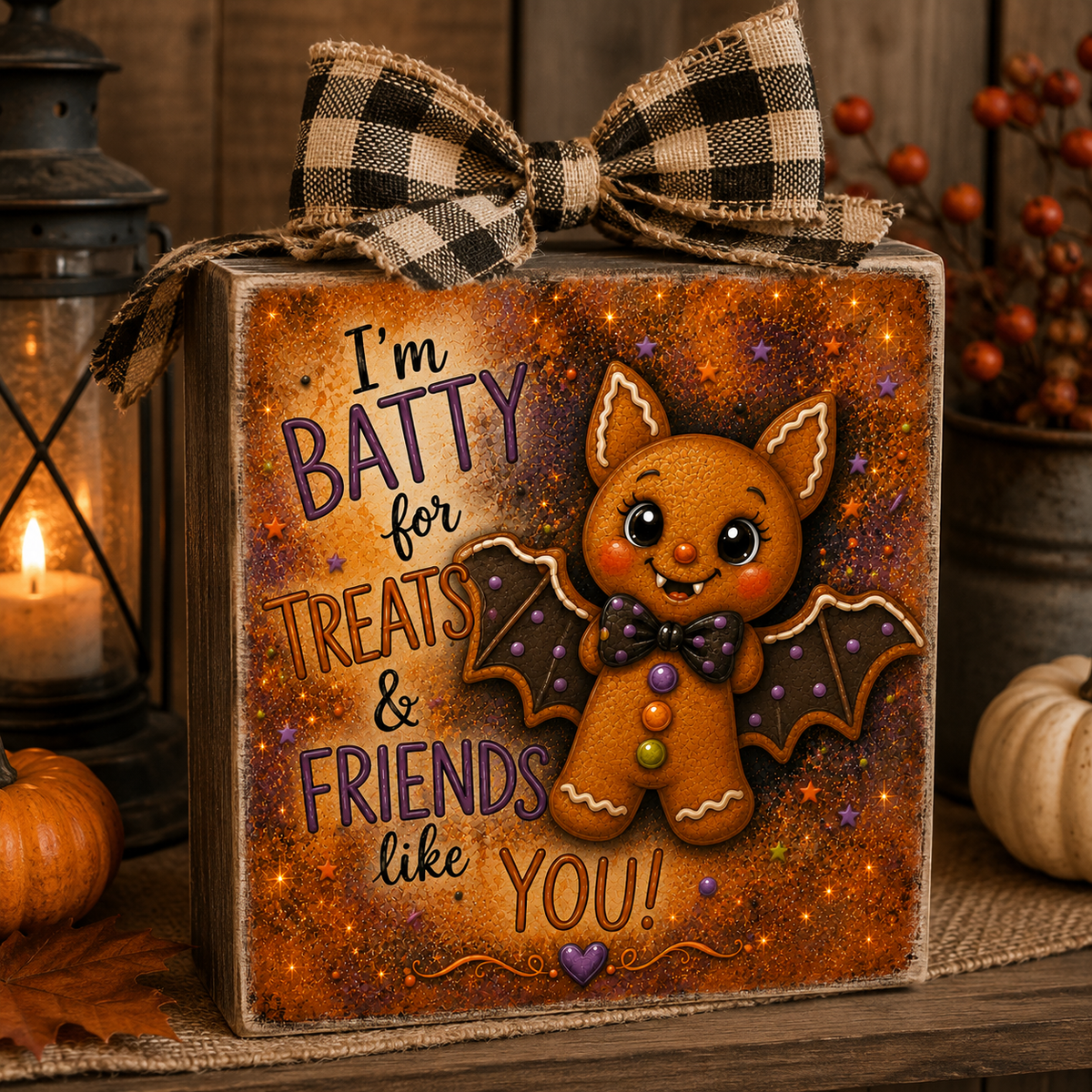 Halloween Bat Batty Gingerbread Halloween DIY Canvas Panel for Crafting