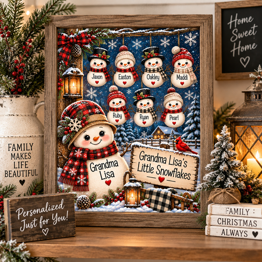 Personalized Snowman Family Grandma Mom Canvas – 8x10"