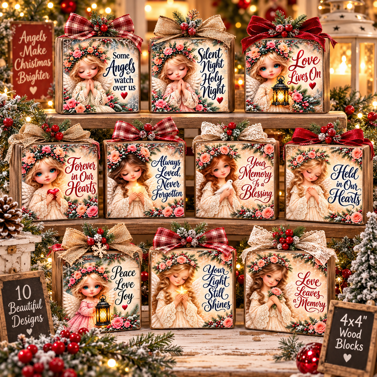 Christmas & Memorial Angels Mini Bundle - Set of 10 - 4x4" Fine Art Canvas Cuts