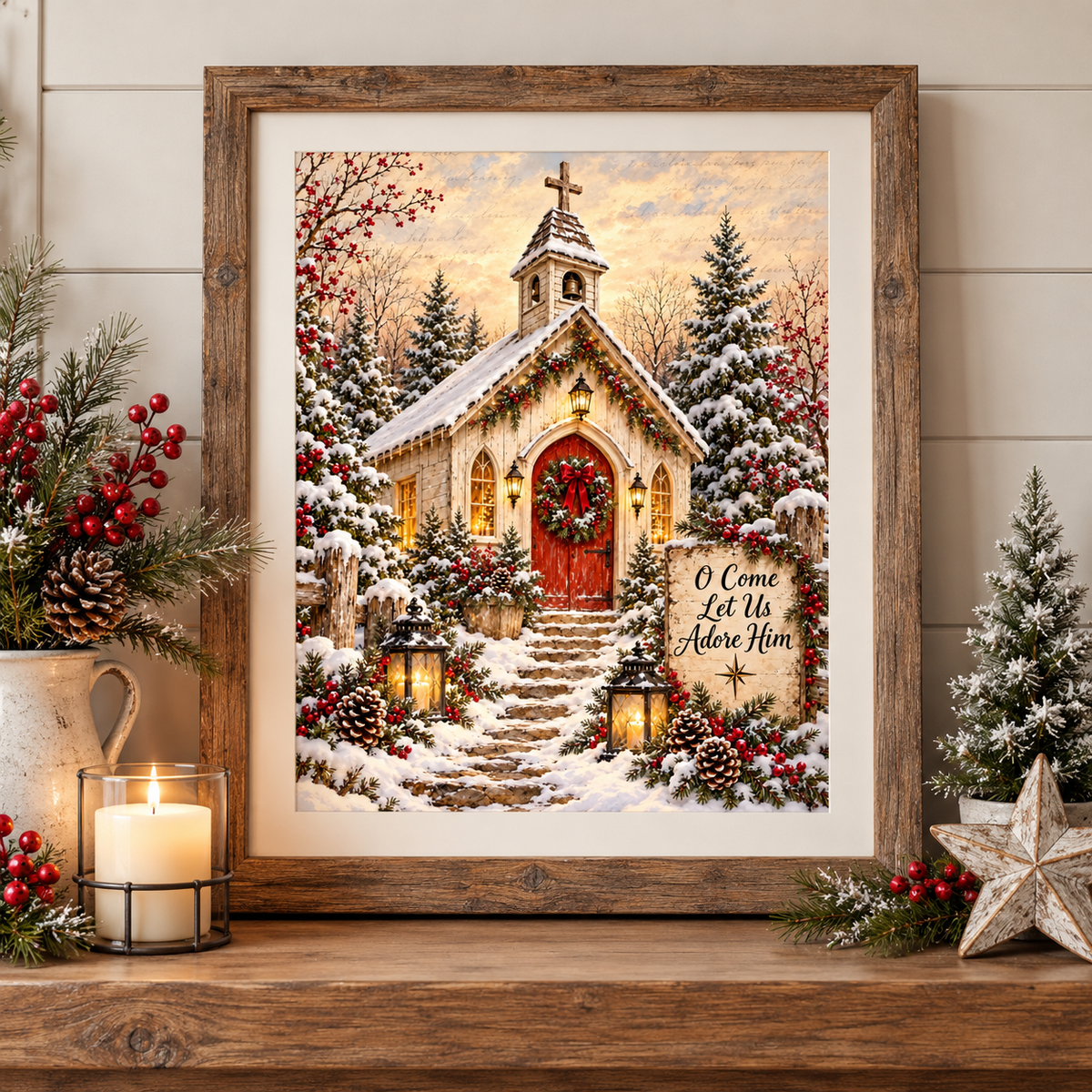 Winter Time Country Church at Christmas - Fine Art Canvas