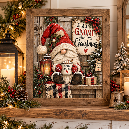 Just a Gnome Who Loves Christmas - Gnome Print - Winter Decor