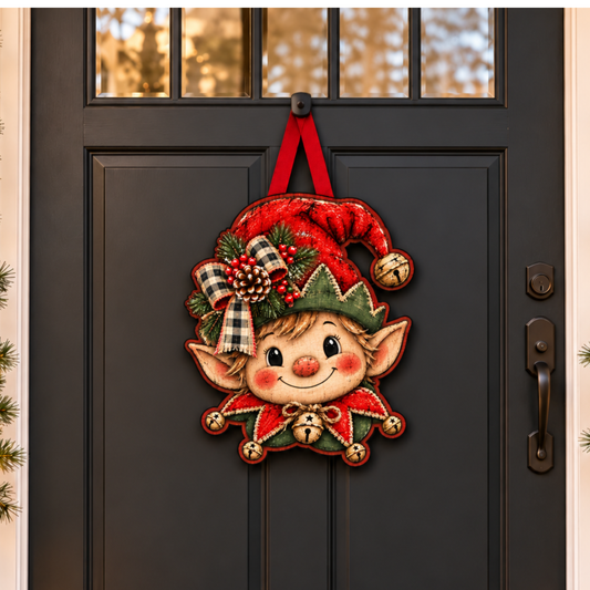 Distressed Elf Door Hanger Christmas Canvas Cut - 16" Winter Canvas for DIY Door Hanger