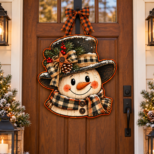 Distressed Snowman Door Hanger Canvas Cut - 16" Winter Canvas for DIY Door Hanger