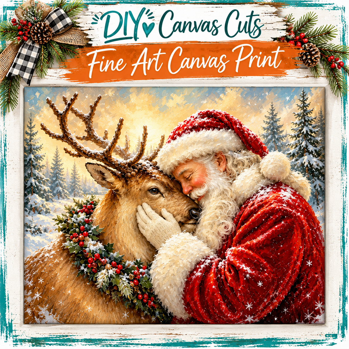 Santa and Reindeer Christmas Canvas Print - DIY Projects - Craft Show Products