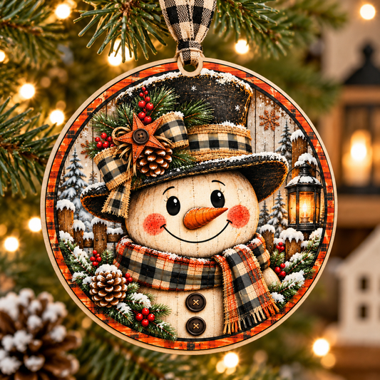 Snowman Round Christmas Canvas Print - No Bang Door Hanger - DIY Projects - Craft Show Products