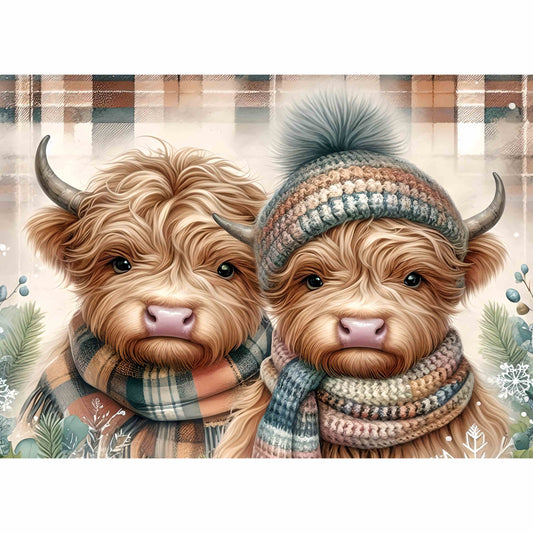 Highland Cow Winter Couple Canvas