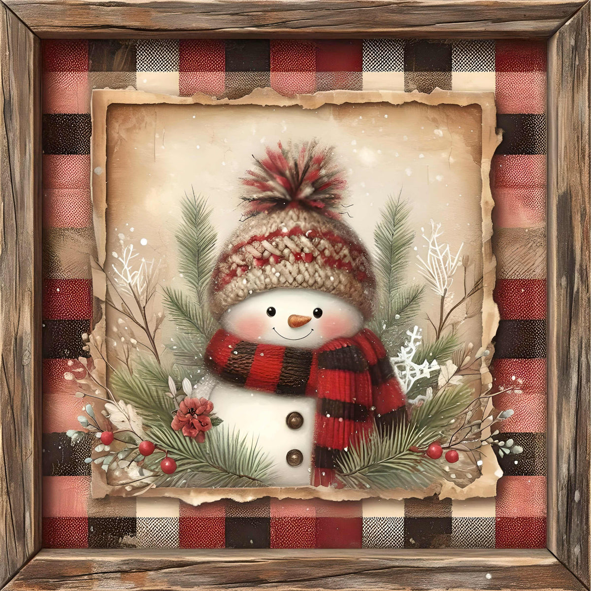 Vintage Snowman Canvas Cut | Buffalo Plaid Winter DIY Craft Transfer