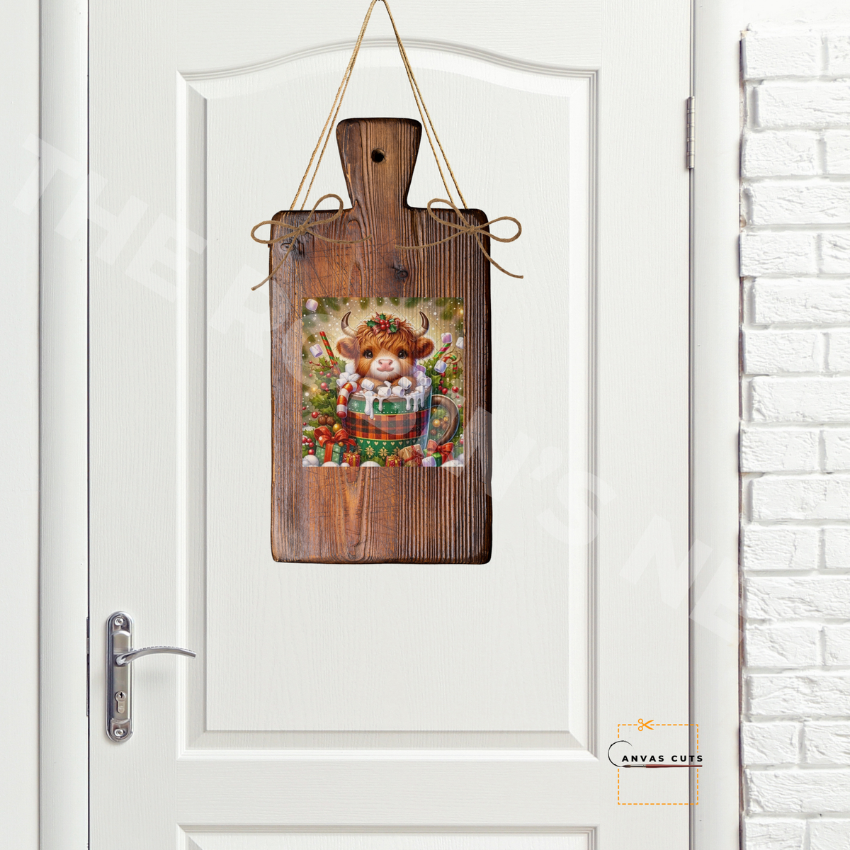 Highland Christmas Cow Personalizeable Printed Fine Art Canvas for DIY Crafting, Home Décor & Craft Shows