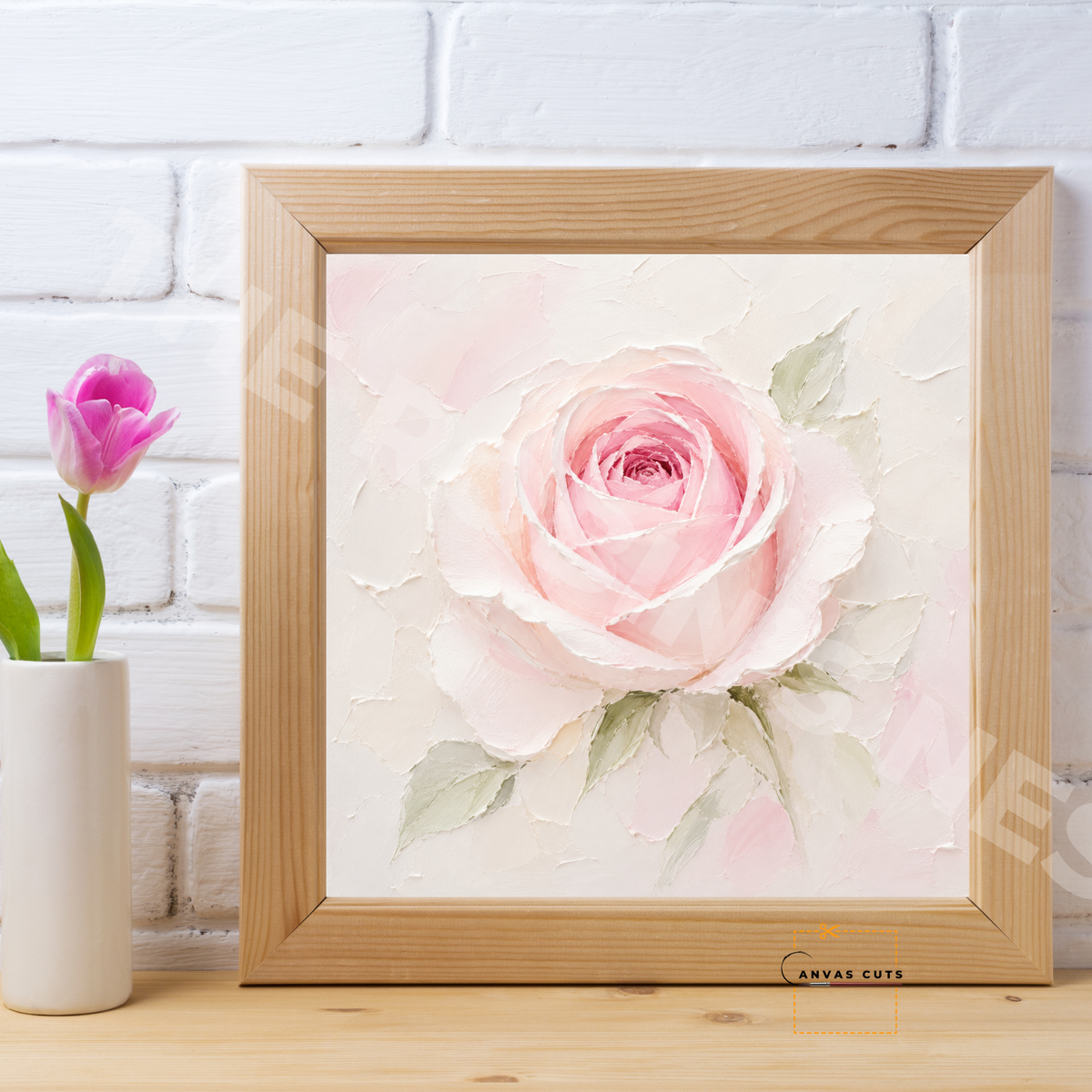 Blush Pink Rose Canvas Cut | Textured Floral Fine Art Print