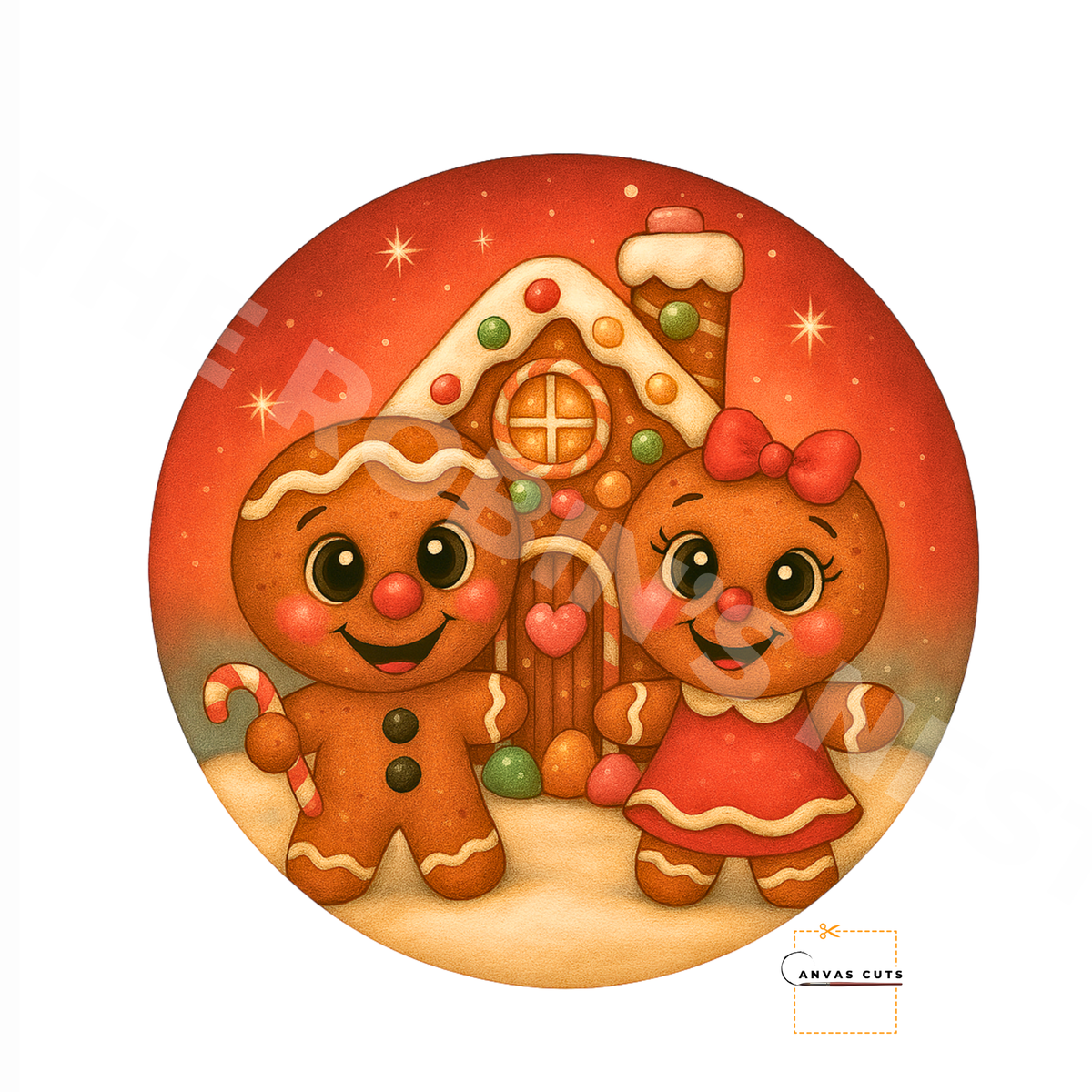 Circle Gingerbread House Red with Candy Cuties – DIY Christmas Canvas for Sweet Holiday Door Hangers & Gifts
