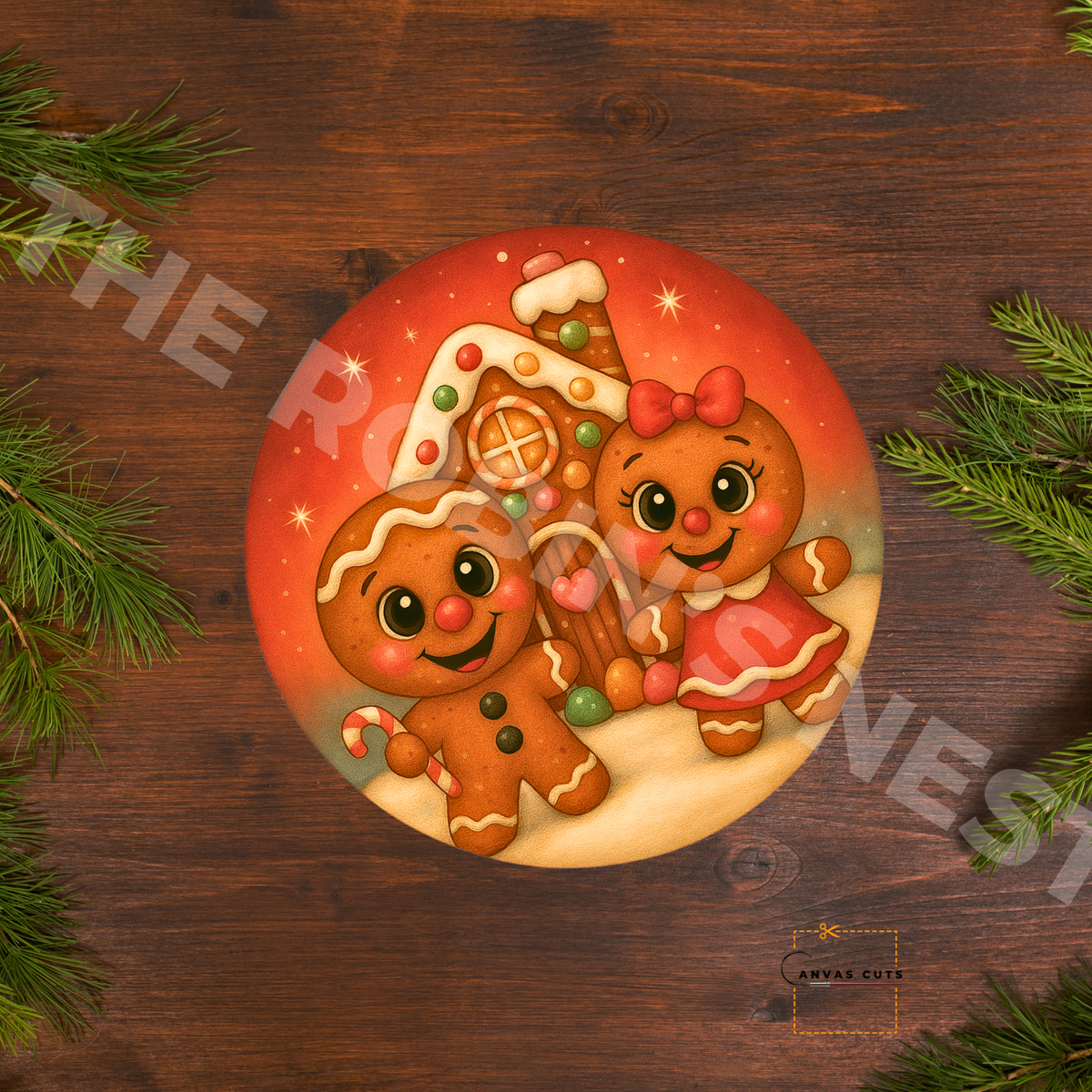Circle Gingerbread House Red with Candy Cuties – DIY Christmas Canvas for Sweet Holiday Door Hangers & Gifts