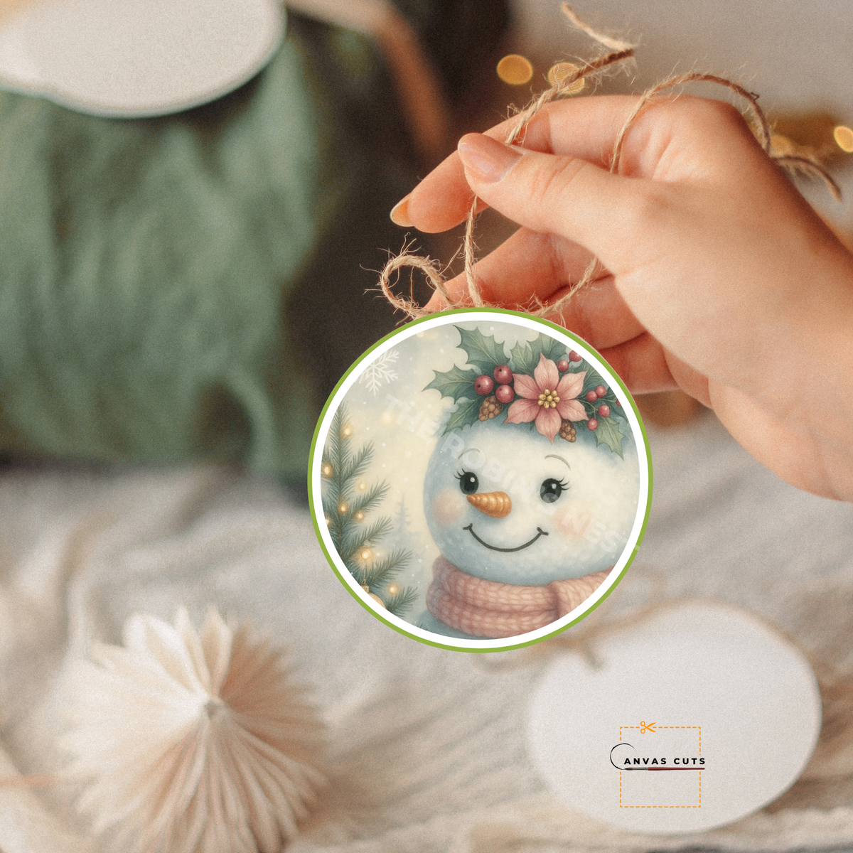 Pastel Pink Snowlady with Poinsettia Crown • Rustic Farmhouse Holiday Canvas Cut
