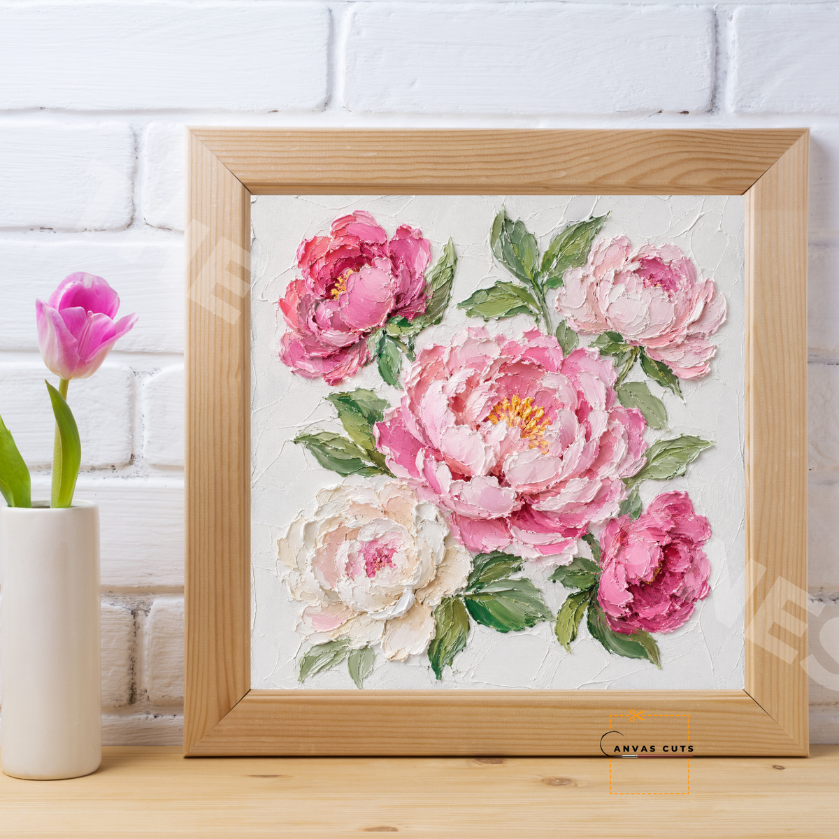 Peonies Canvas Cut | Textured Floral Fine Art Print