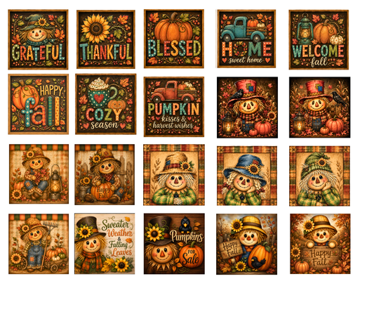 Autumn Fall Scarecrow Bundle/ 29 Premium Canvas Prints on 2 Sheets of Canvas