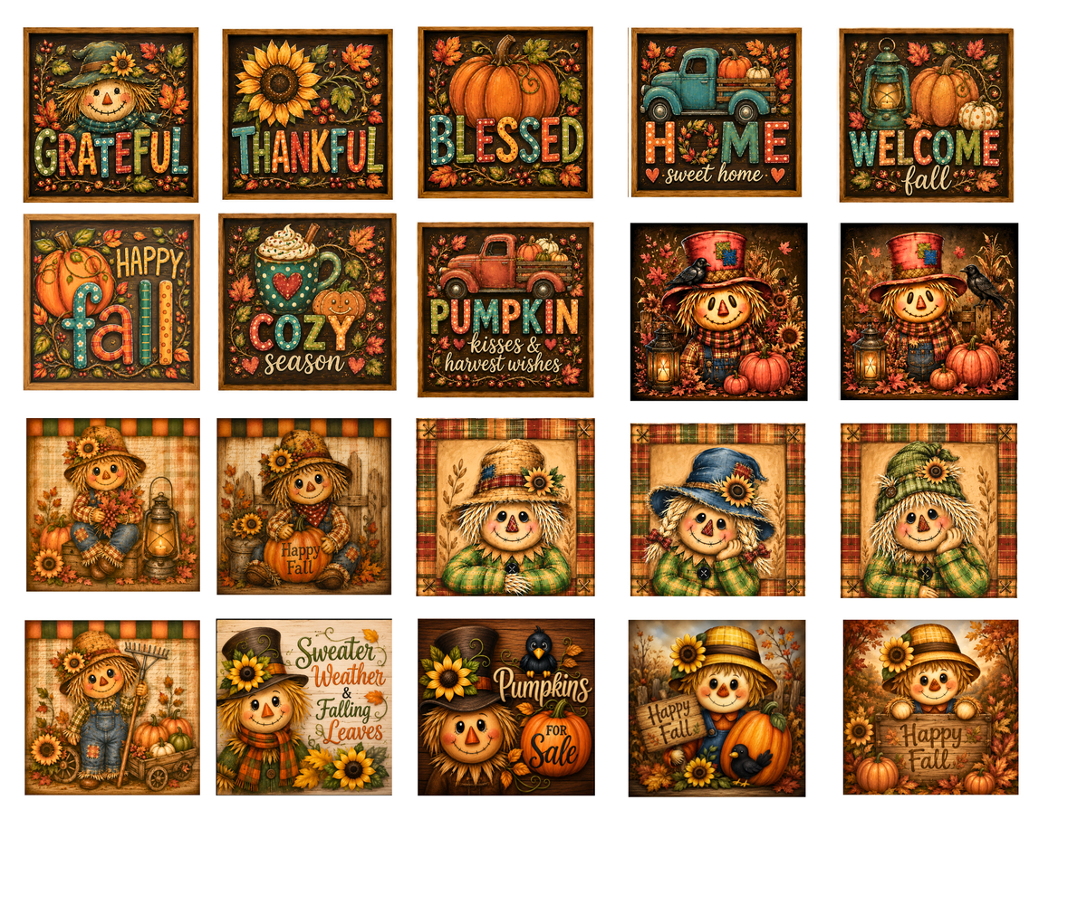 Autumn Series 6" Scarecrow Fall Bundle Canvas Prints 9 6x6" Canvas Prints DIY Canvas Cuts