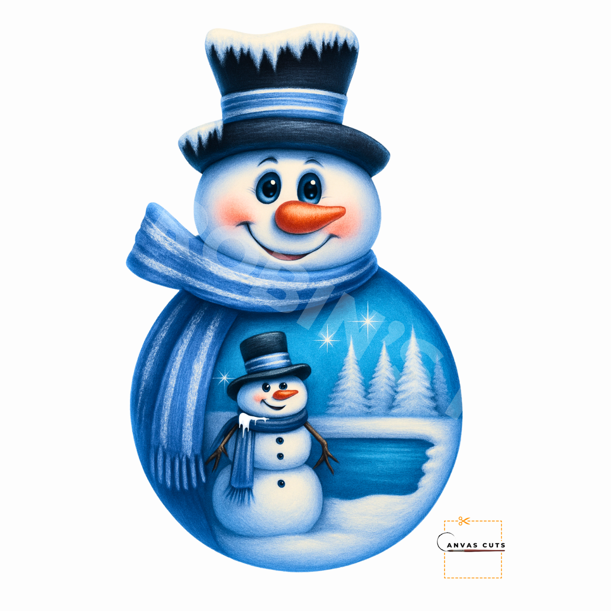 Snowman with Snowman in His Belly Personalizeable Printed Fine Art Canvas for DIY Crafting, Home Décor & Craft Shows