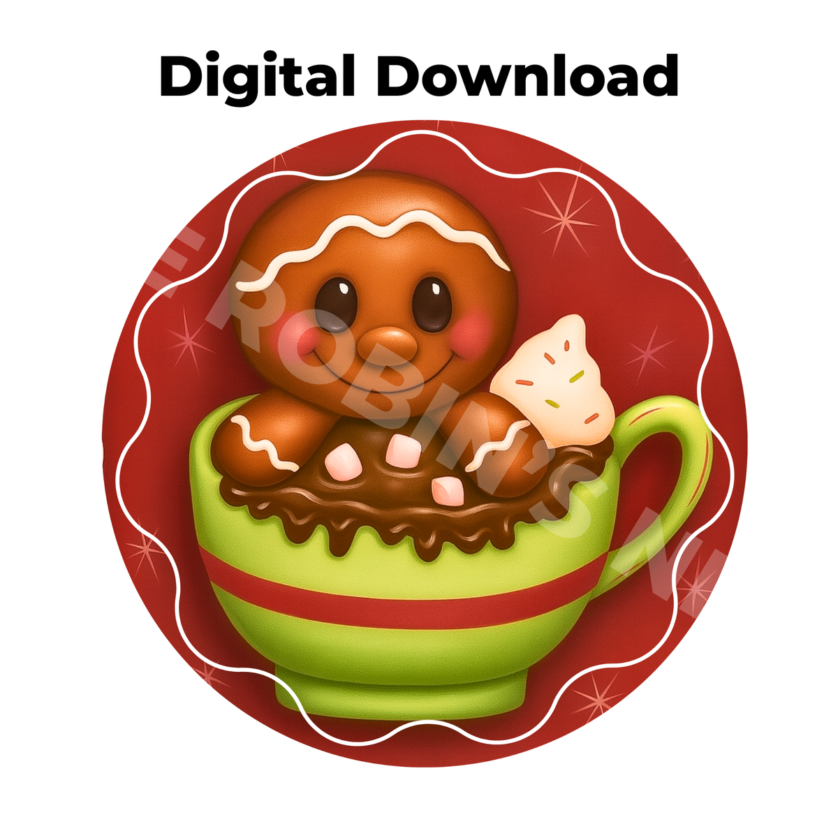Gingerbread Cup of Cocoa (Circle) Printable Design | Digital Download PDF & PNG