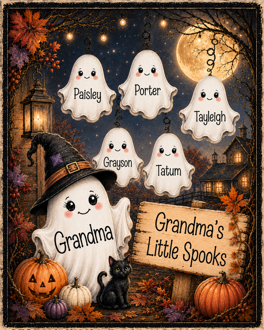 Grandma & Grandchildren Ghost Halloween 8x10"  Personalized Fine Art Canvas