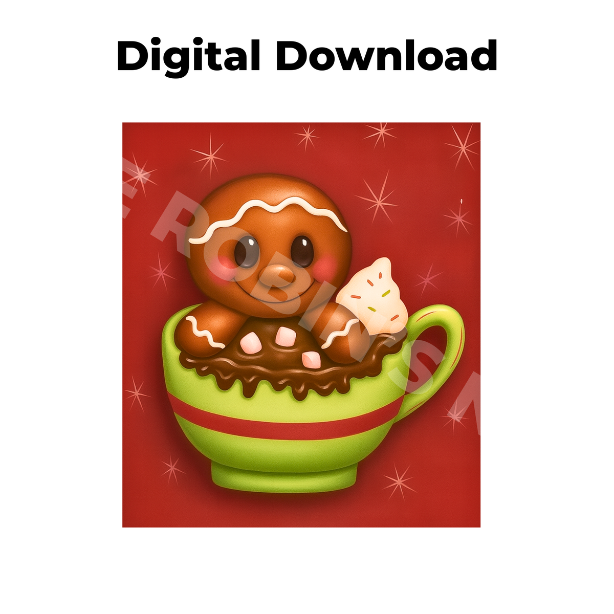 Gingerbread Cup of Cocoa (Square) Printable Design | Digital Download PDF & PNG