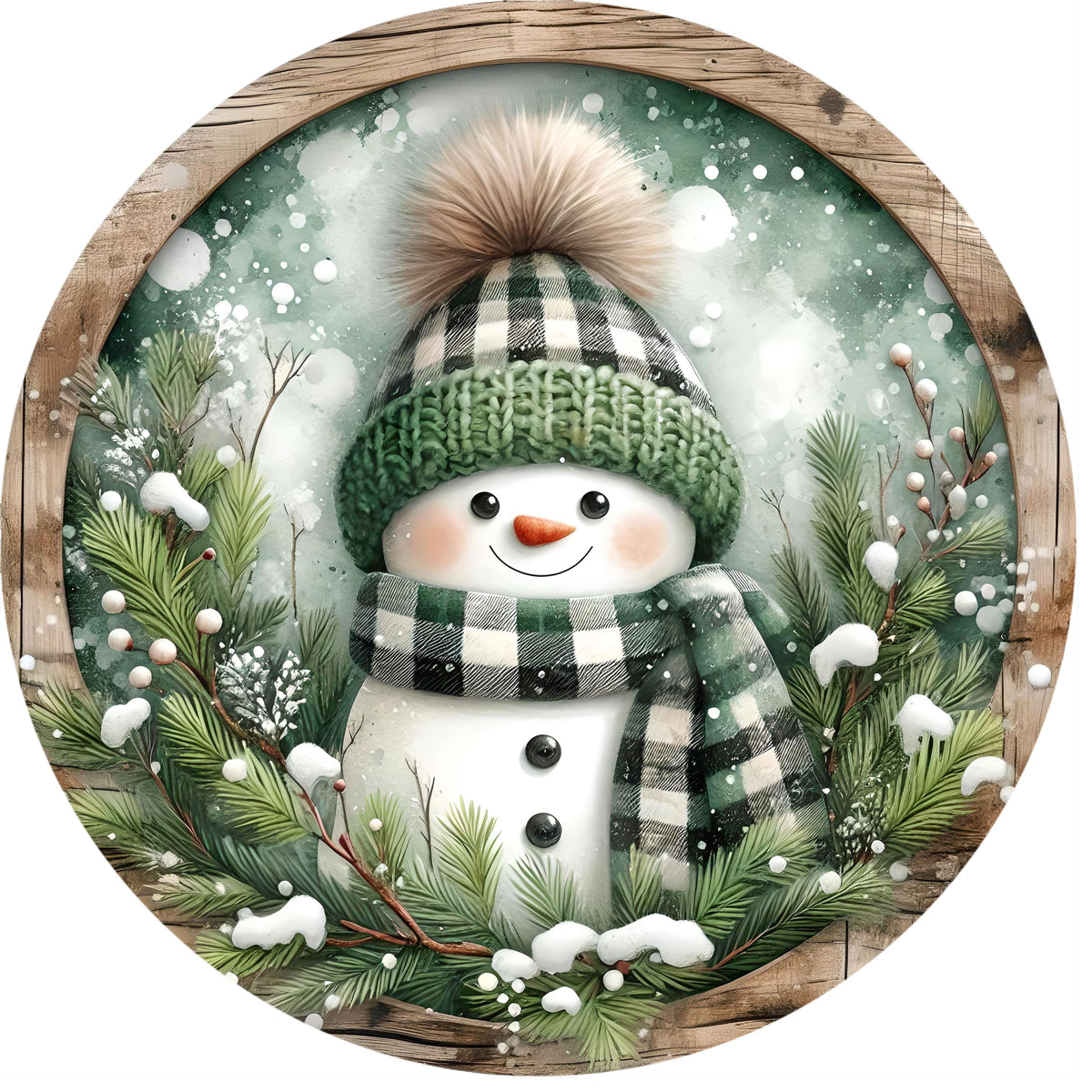 Green Buffalo Plaid Snowman Canvas Cut | Winter DIY Craft Transfer & Farmhouse Decor