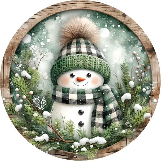 Green Buffalo Plaid Snowman Canvas Cut | Winter DIY Craft Transfer & Farmhouse Decor