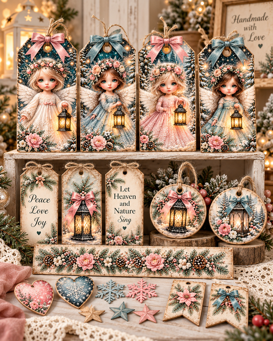 Dreamy Winter Angel Ephemera Canvas Cut Bundle - Tags Christmas Winter