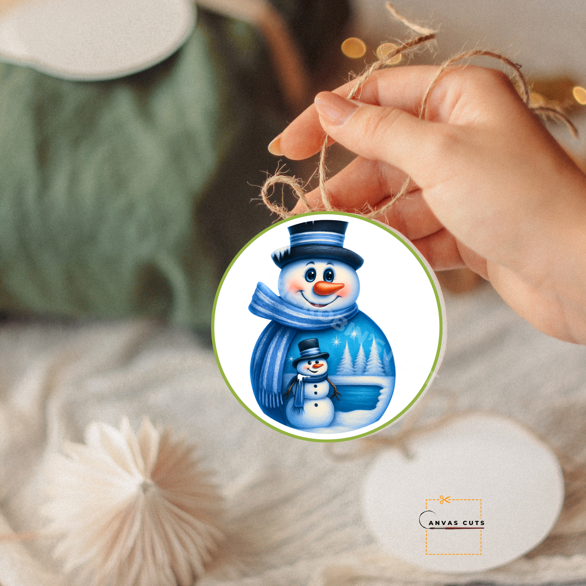Snowman with Snowman in His Belly Personalizeable Printed Fine Art Canvas for DIY Crafting, Home Décor & Craft Shows