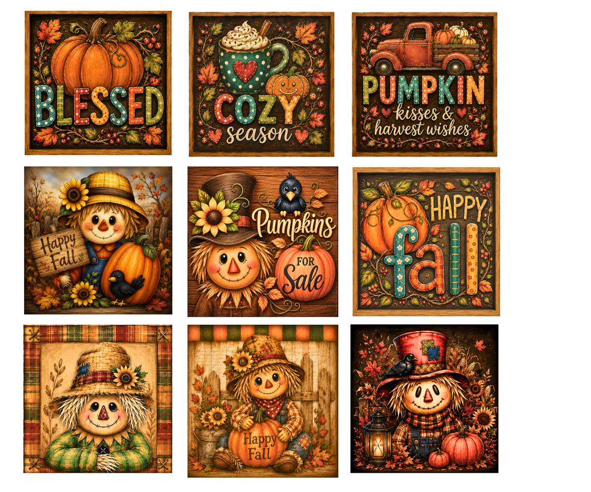 Autumn Fall Scarecrow Bundle/ 29 Premium Canvas Prints on 2 Sheets of Canvas