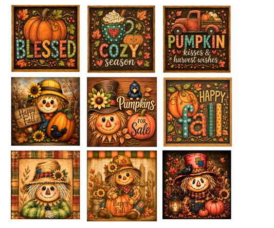 Autumn Fall Scarecrow Bundle/ 29 Premium Canvas Prints on 2 Sheets of Canvas