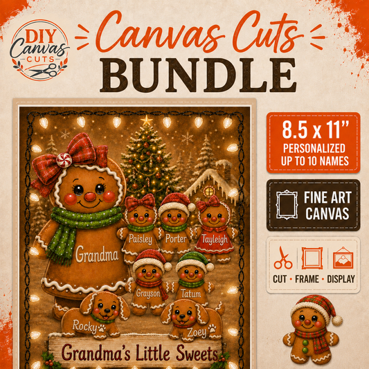 Personalized Christmas Gingerbread Family Canvas Cut – 8.5" × 11"