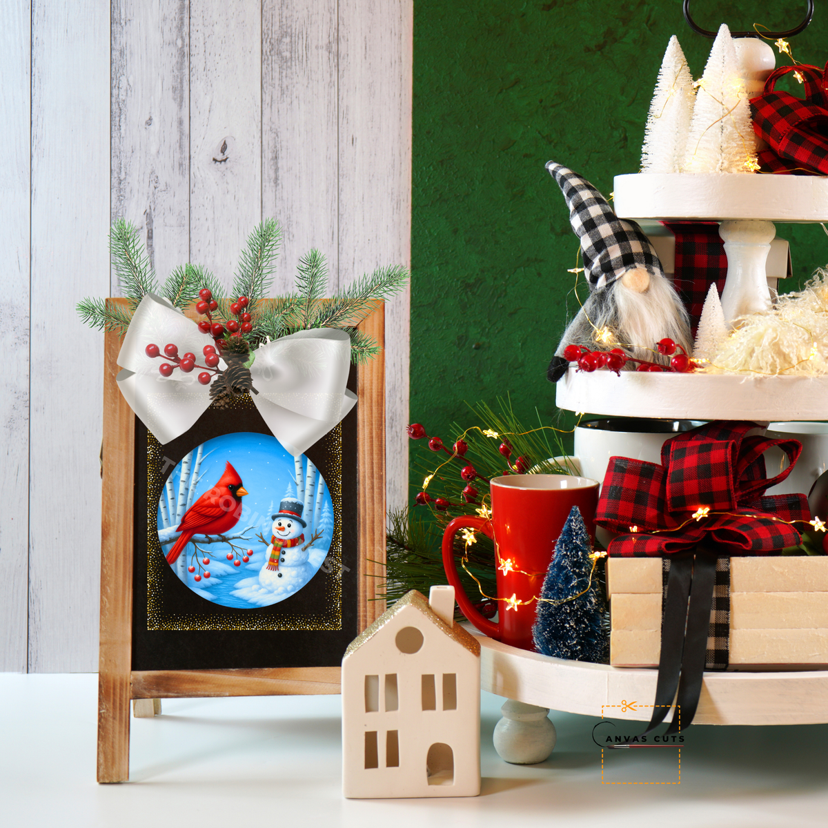 Snowman and Cardinal – Winter Crafting Canvas for Door Hangers, Wreaths & Christmas Signs