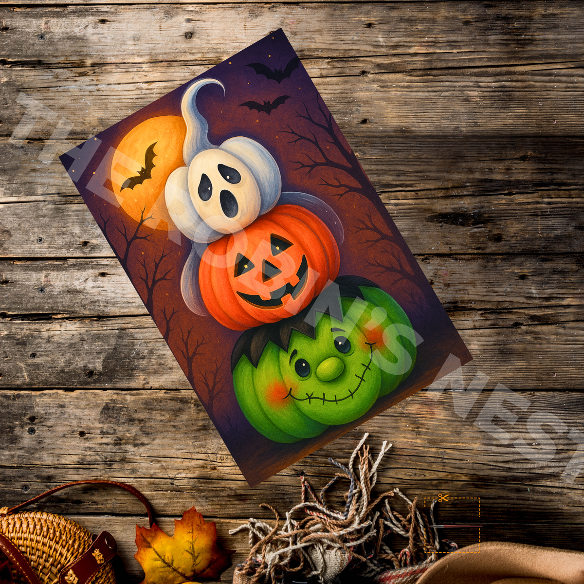 Stacked Halloween Pumpkins Canvas for DIY Door Hangers & Spooky Crafts