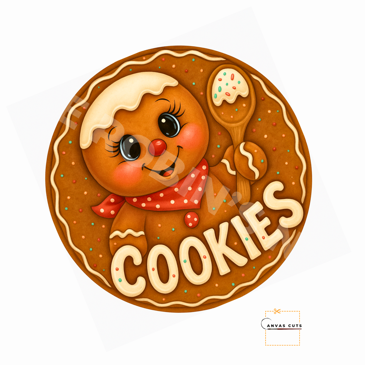 Gingerbread Cookies with Spoon  Printed Fine Art Canvas for DIY Crafting, Home Décor & Craft Shows