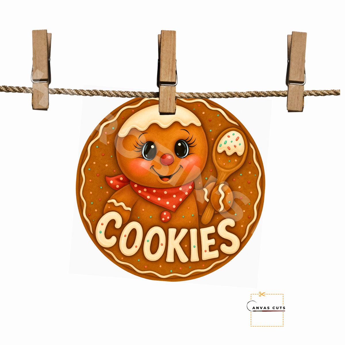 Gingerbread Cookies with Spoon  Printed Fine Art Canvas for DIY Crafting, Home Décor & Craft Shows