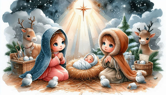Christmas Child's Nativity - Kid's Mary, Joseph & Baby Jesus Under the Bethlehem Star