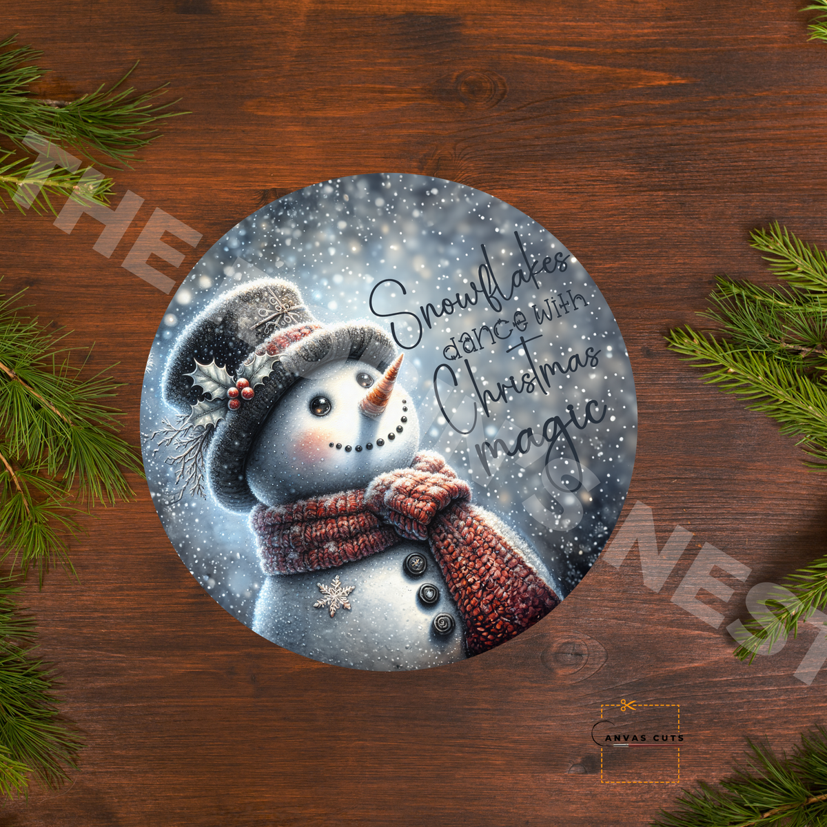 Circle Shape Snowman with “Snowflakes Dance with Christmas Magic”