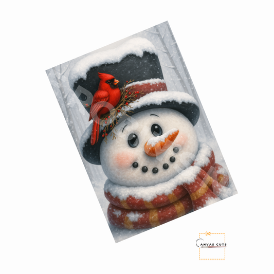 Traditional Snowman Face with Cardinal on Hat • Canvas Cut for Farmhouse Holiday Crafts