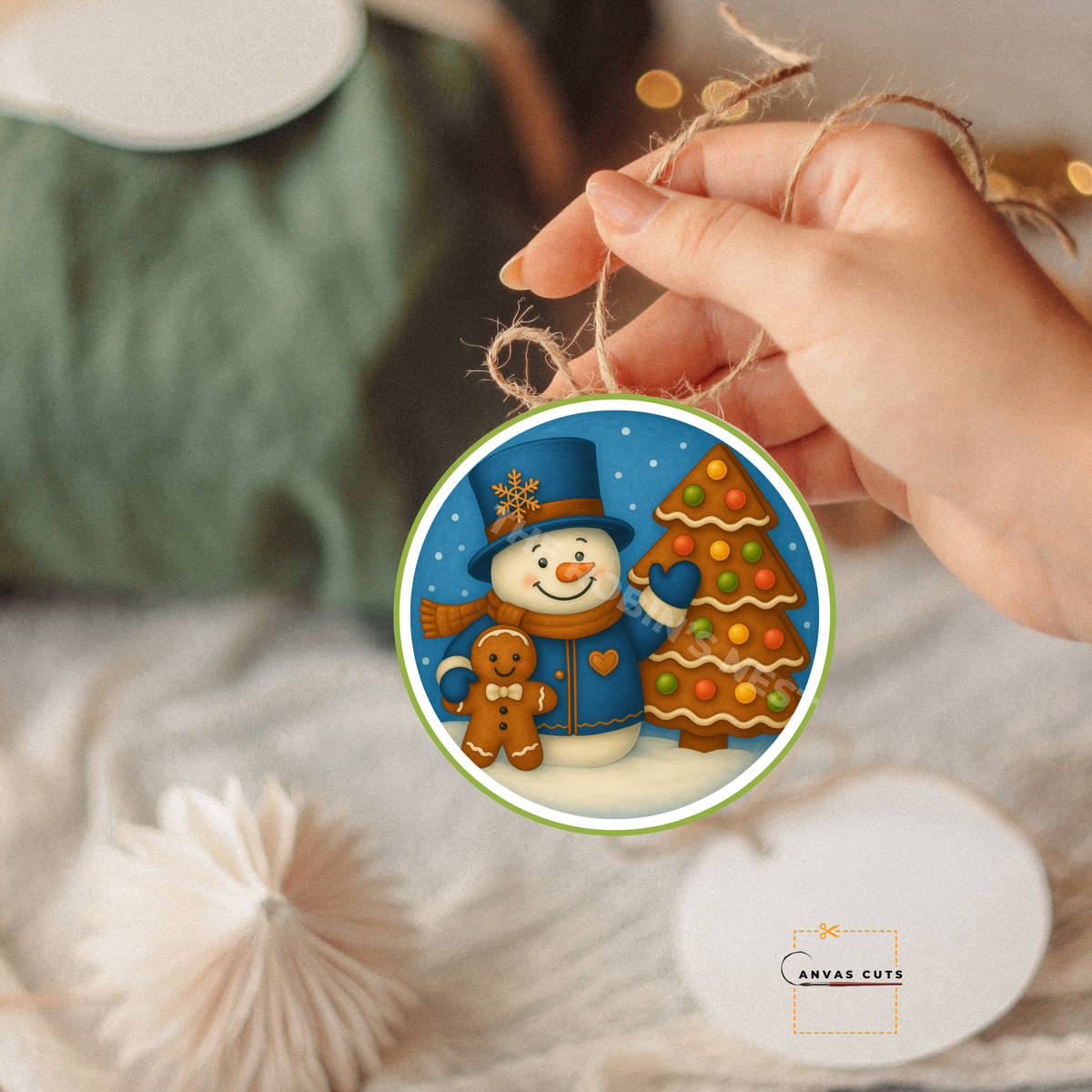 Snowman with Gingerbread Tree & Friend – Christmas Crafting Canvas for Door Hangers, Signs & Wreaths