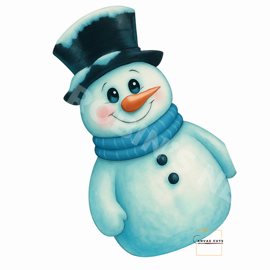 Buttons the Snowman with Blue Scarf Winter Christmas Fine Art Canvas