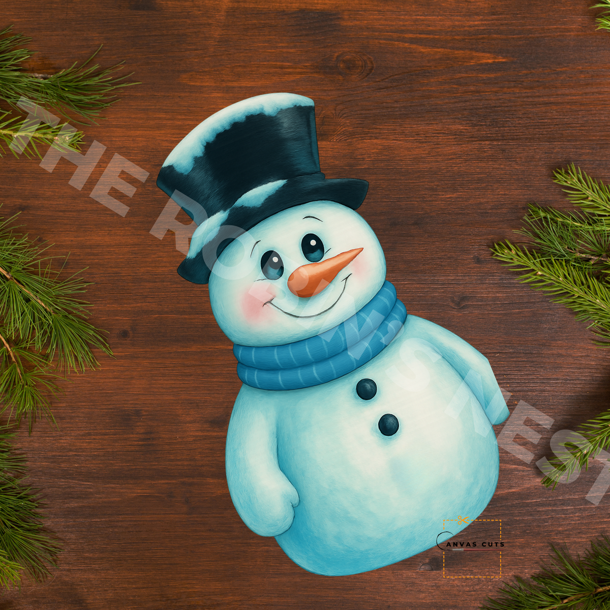 Buttons the Snowman with Blue Scarf Winter Christmas Fine Art Canvas