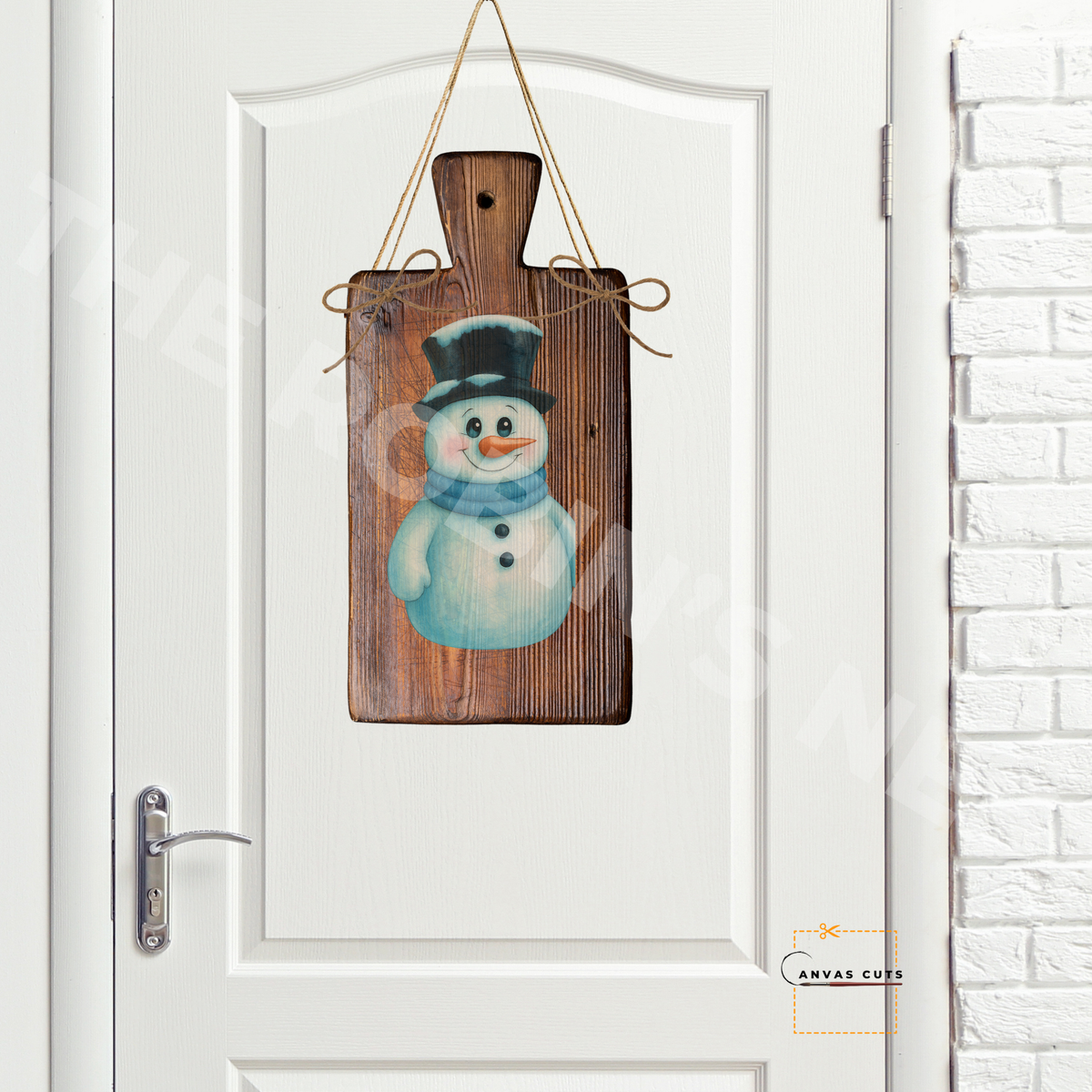 Buttons the Snowman with Blue Scarf Winter Christmas Fine Art Canvas