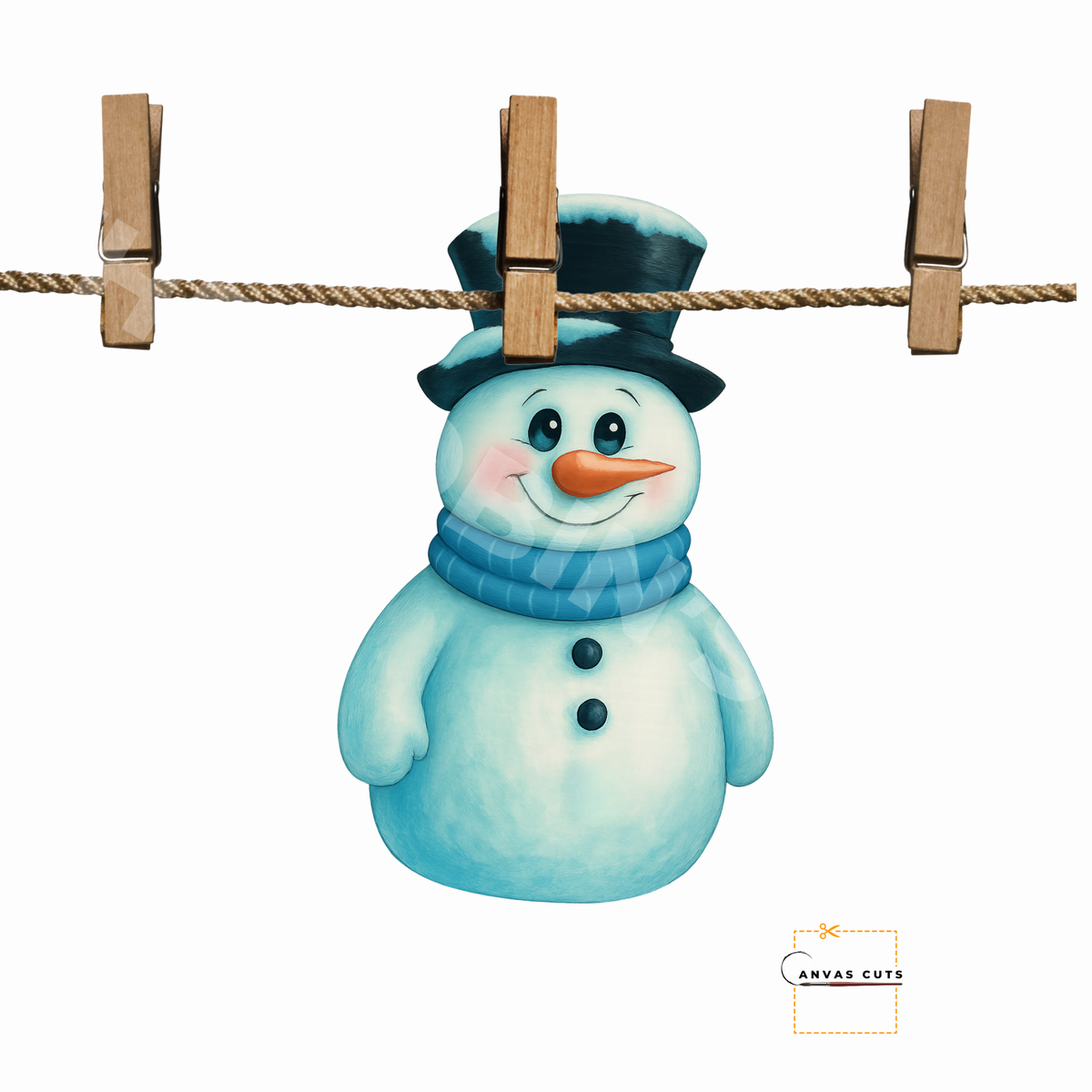 Buttons the Snowman with Blue Scarf Winter Christmas Fine Art Canvas