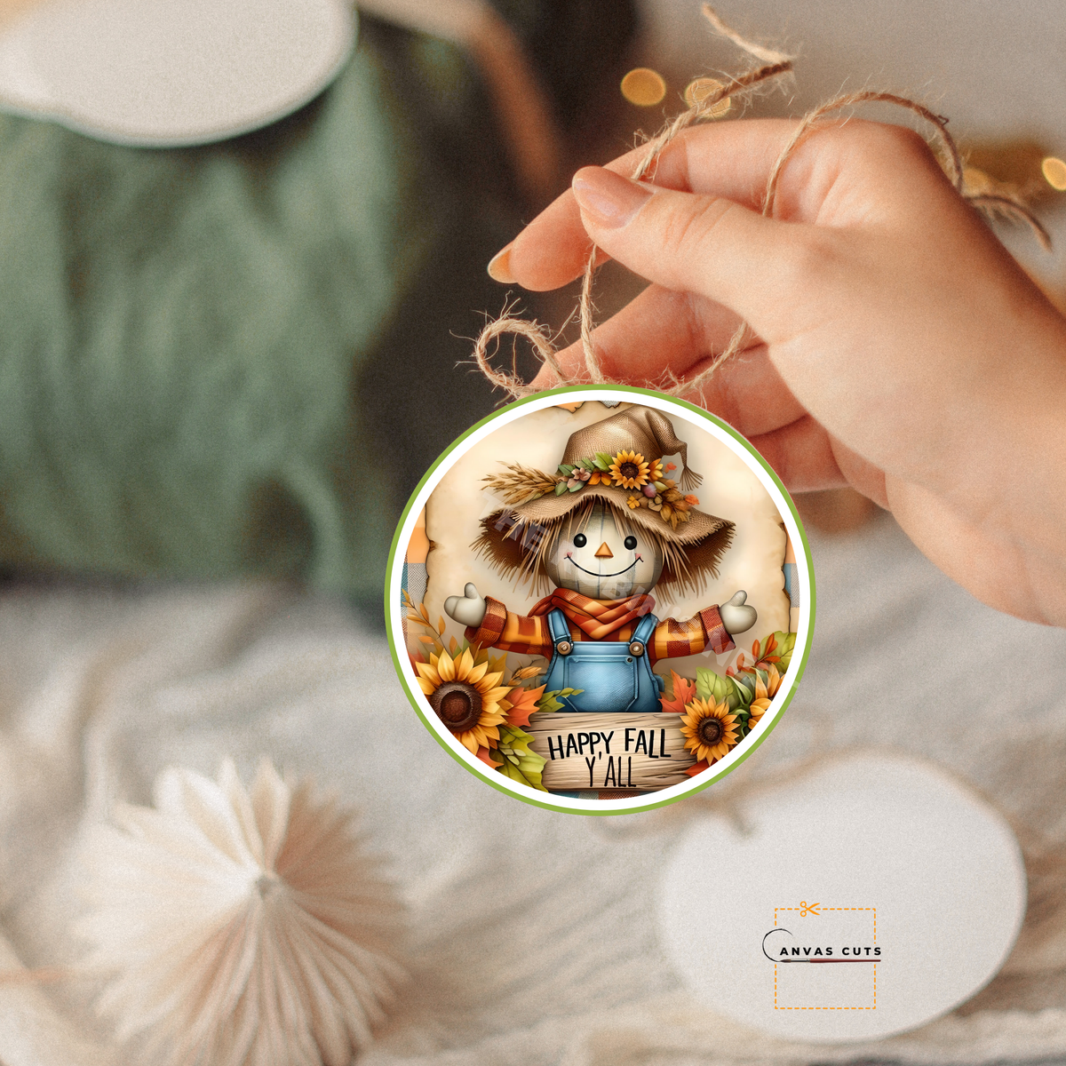 Scarecrow with Sunflowers – Personalizeable Canvas Cut for DIY Crafting, Fall Décor & Craft Shows