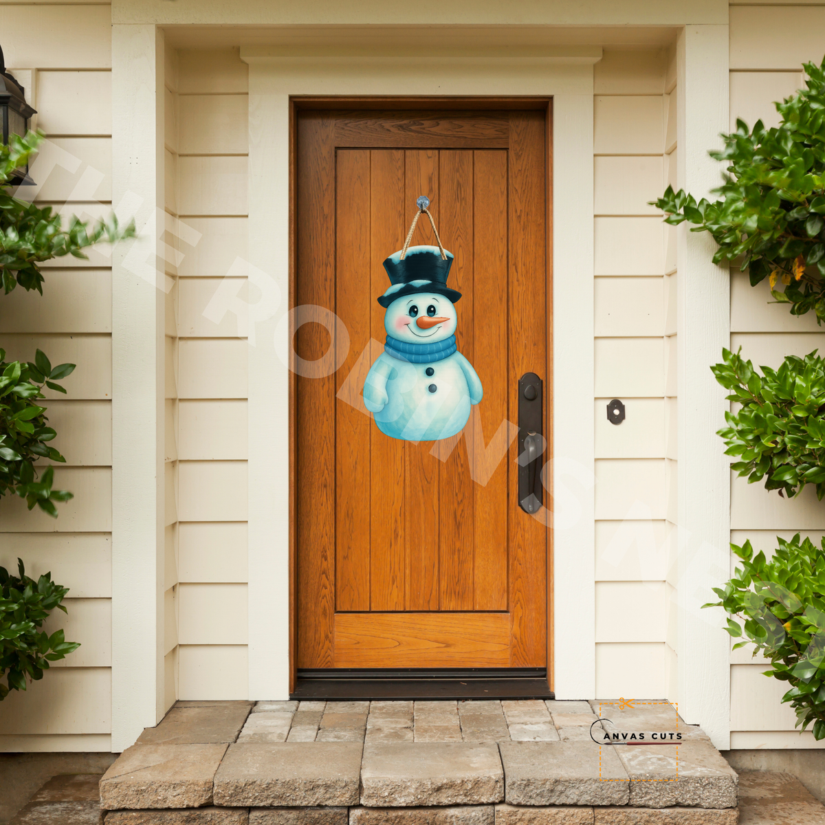 Buttons the Snowman with Blue Scarf Winter Christmas Fine Art Canvas